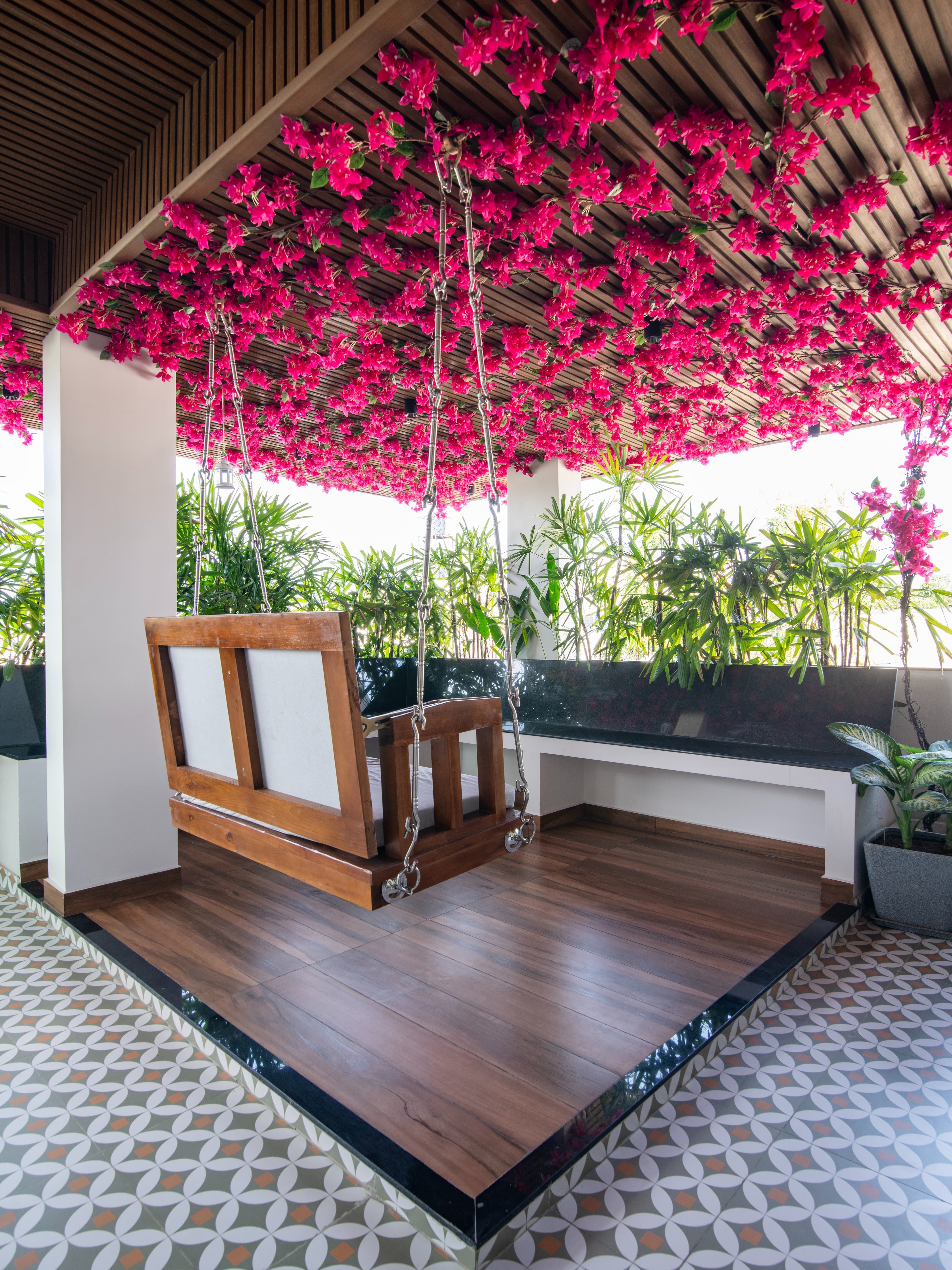 A spacious terrace designed for relaxation and gatherings