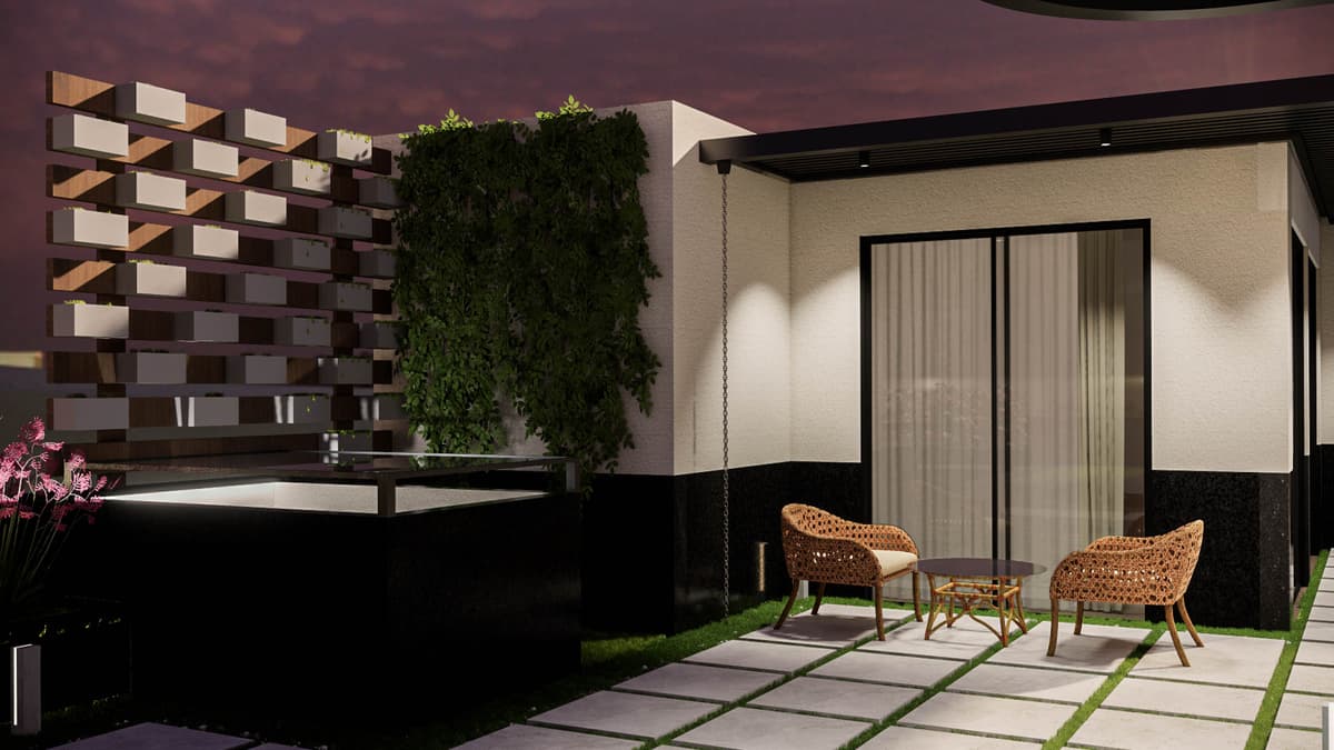 garden wall and sitting area - Night